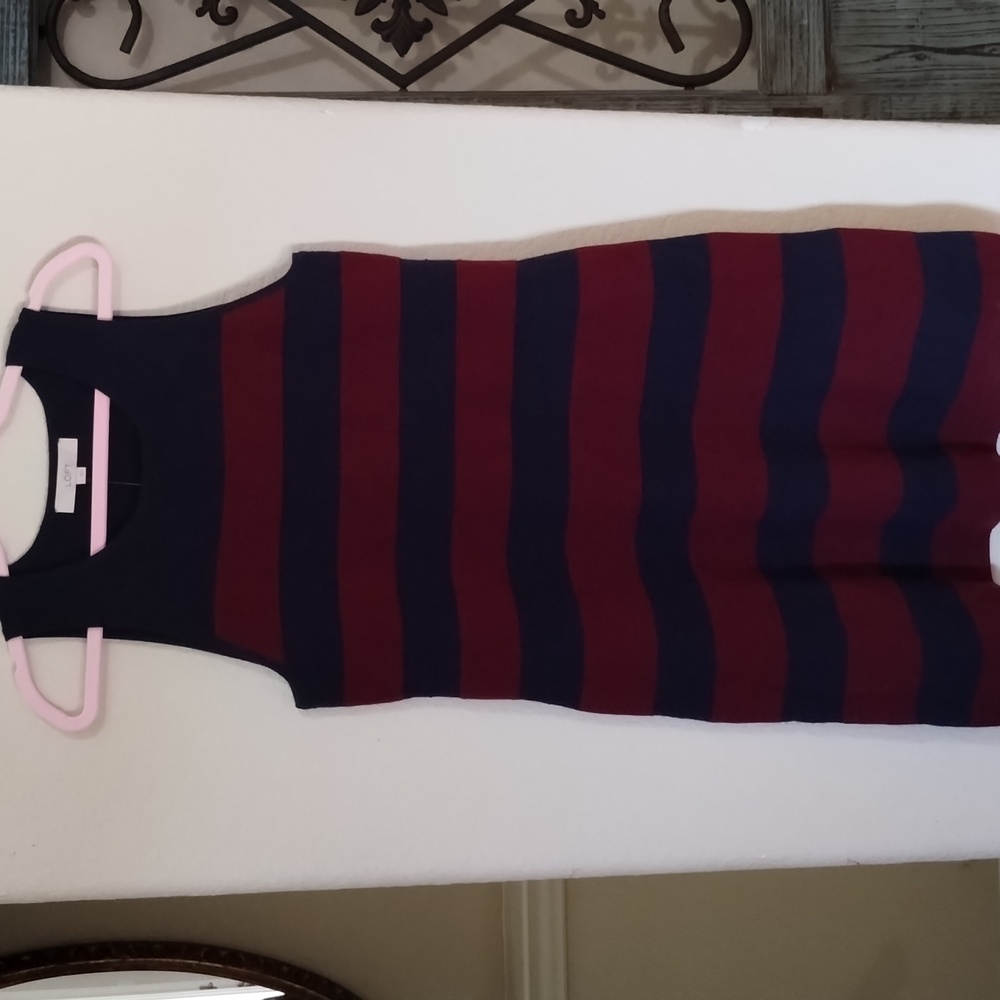 Loft NWT Striped Dress Large Navy Burgundy L